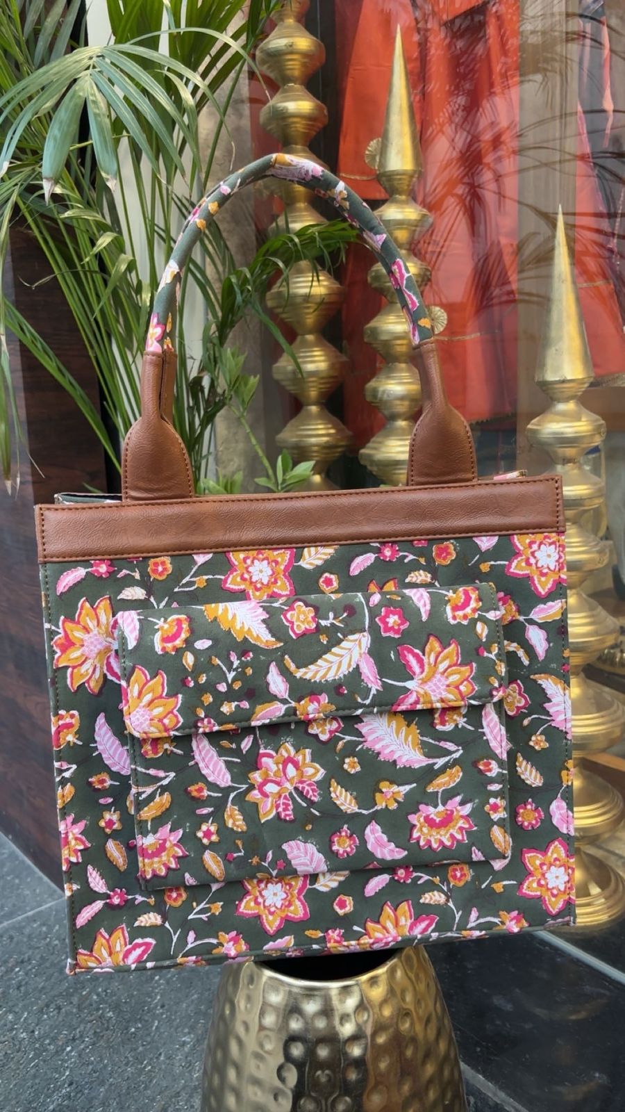 Handcrafted Floral Quilted Tote Bag